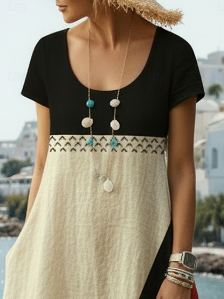 Per donna Abito maxi Vestito Casual Vintage Quotidiano All'aperto Spiaggia Vestibilità comoda Geometrico Manica Corta Girocollo Giallo Rosa Arancione Cachi Estate Primavera del 2026 a $28.99 –P3