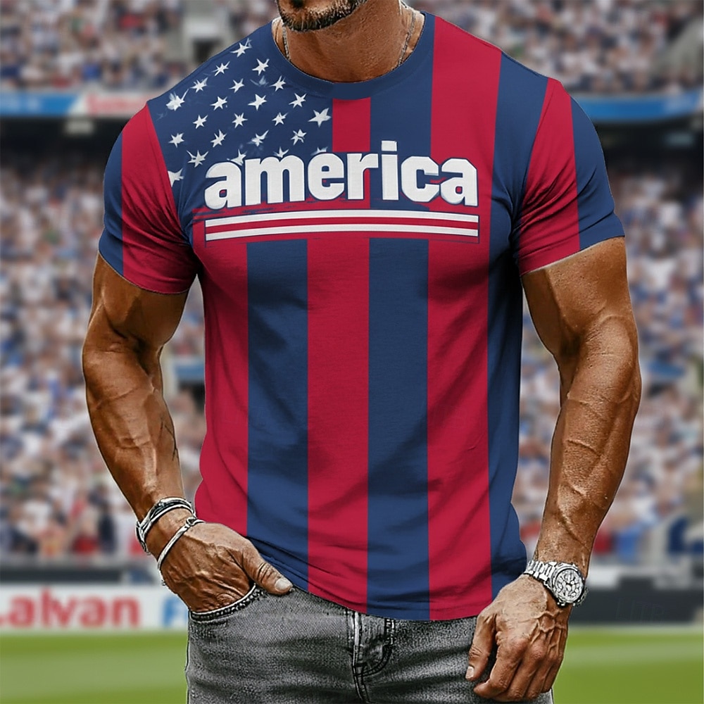 Soccer Cup 2026 Men's USA Flag Stars Stripes america Lettering National Team T-Shirt All Over Print Muscle Fit Game Day Fan Wear Designer Clothing Apparel S M L XL XXL XXXL 2026 - $21.99 –P1