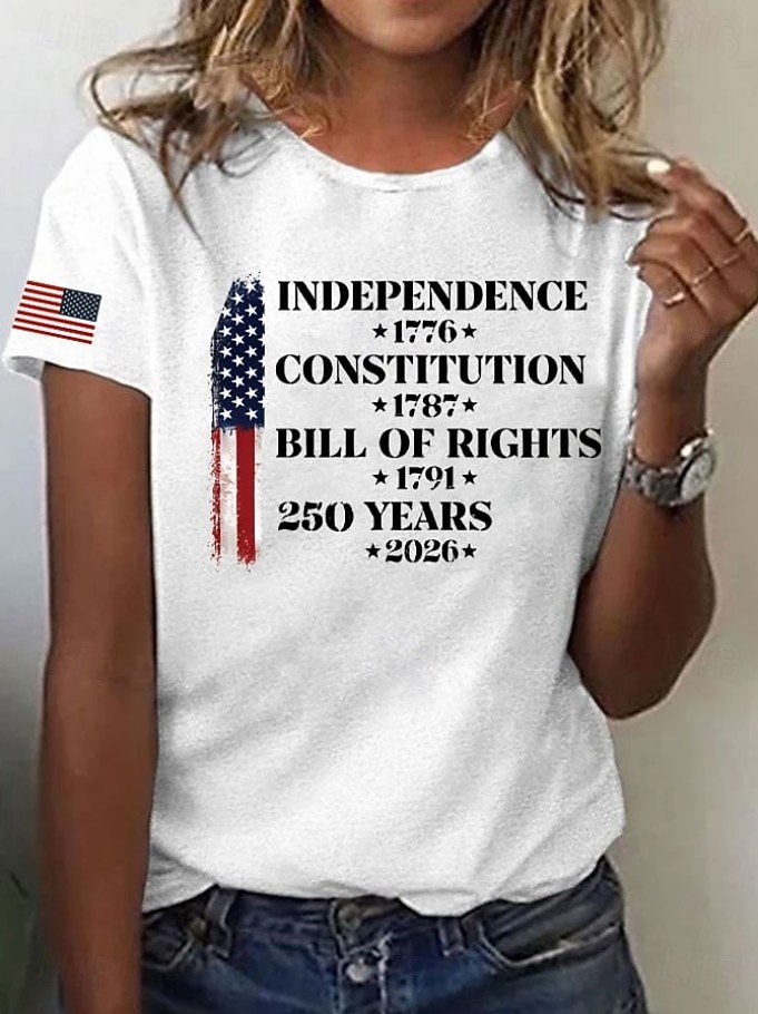American Independence Day Women's T Shirt Print Graphic Flag Letter Vintage Stylish Classic Short Sleeve Crew Neck Round Neck Regular Tops Daily Blue Black White Red Summer Spring 2026 - $22.99 –P1
