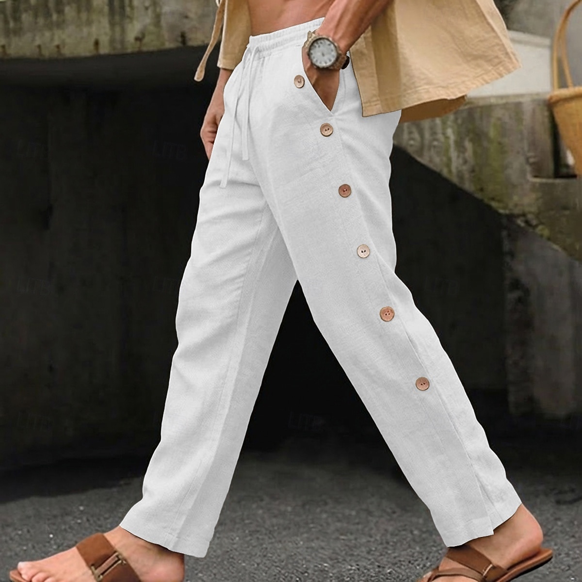 Per uomo Pantaloni di Lino Pantaloni Estivi Coulisse Elastico in vita Bottone laterale Semplice Confortevole Traspirante Lunghezza intera Casuale Quotidiano All'aperto Vacanza Classico Nero Bianco del 2026 a $29.99 –P9