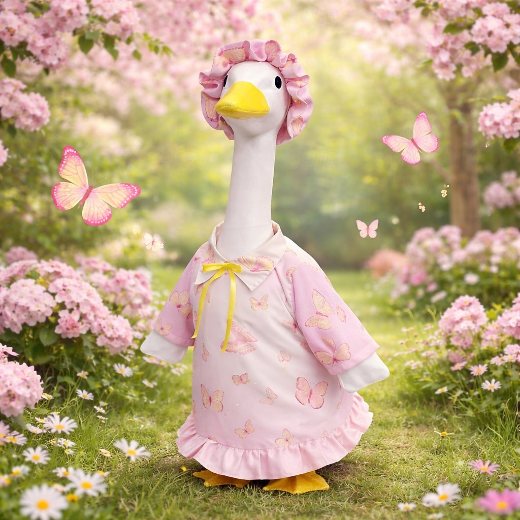 Pink Butterfly Porch Goose Outfit with Bonnet, Ruffled Goose Clothes for 23-25" Concrete Garden Goose Statue, Spring Summer Outdoor Yard Decor, Outfit Only, Goose Not Included 2026 - $19.99 –P1