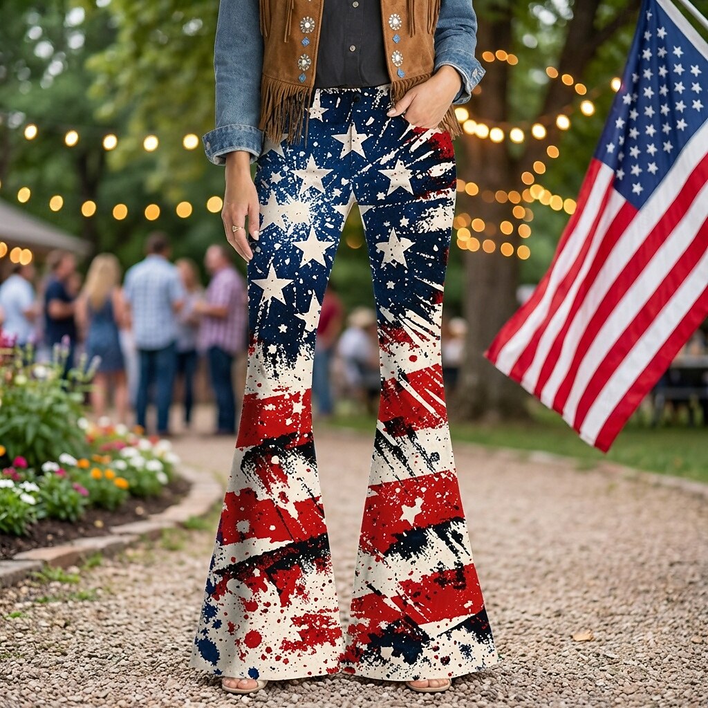 250e jubileum VS Retro vintage Jaren '70 Broeken Bell Bottom broek Hippie Schijf Hoge taille Kostuum Dames Maskerade 4 juli Feest Independence Day Volwassenen Broeken 2026 - BHD 14.26 –P4