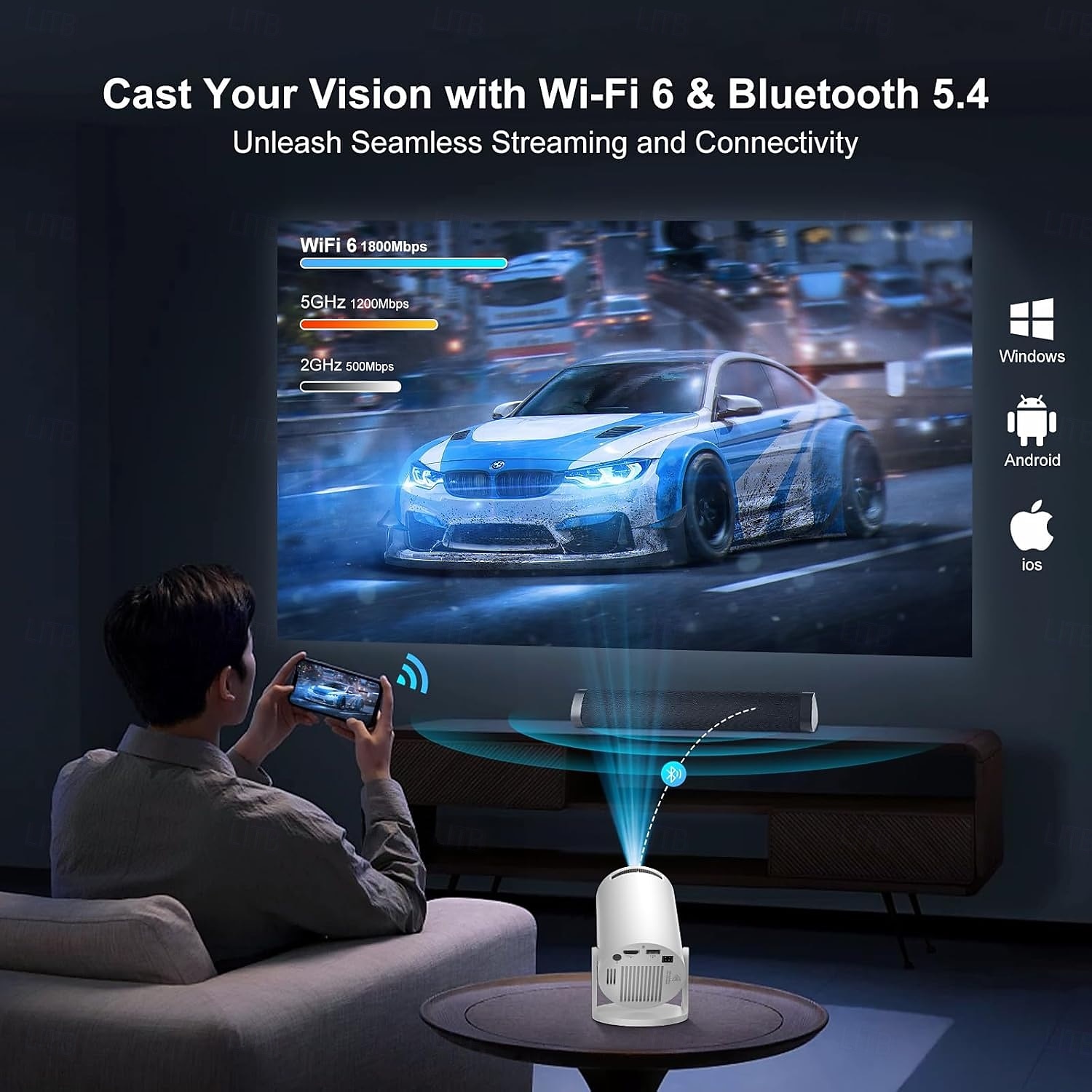 mini smart projektor, wifi 6 och bluetooth 5.4, kort projiceringsavstånd, inbyggda appar, automatisk keystone, bärbar utomhusfilmprojektor hy300 2026 - $89.99 –P2