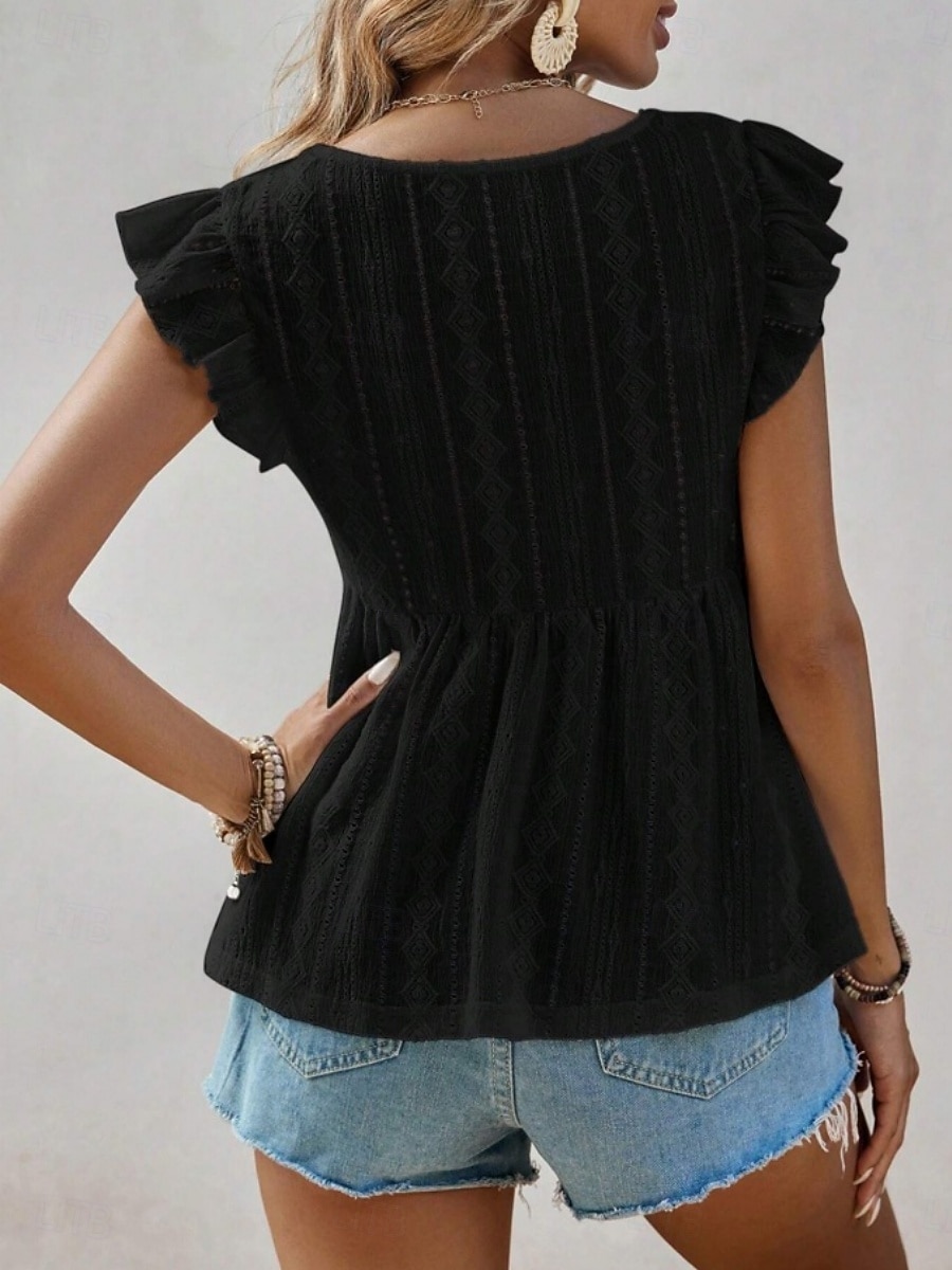 Damskie Bezrękawnik Falbana Oczko Równina Moda Elegancki Klasyczny Bez rękawów W serek Zwykłe topy Codzienny Wyjściowe Weekend Czarny Biały Kawowy Jasnoniebieski Lato Wiosna 2026 - $25.99 –P13