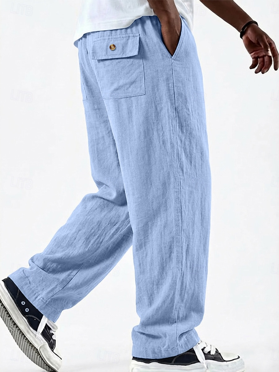 Voor heren Linnen broek Broek Zomerbroek Wijde broek Zak Elastische taille Recht been Effen Kleur Effen Comfort Comfortabel Volledige lengte Casual Dagelijks Feestdagen Vakantie Modieus blauw Zwart 2026 - $12.49 –P8