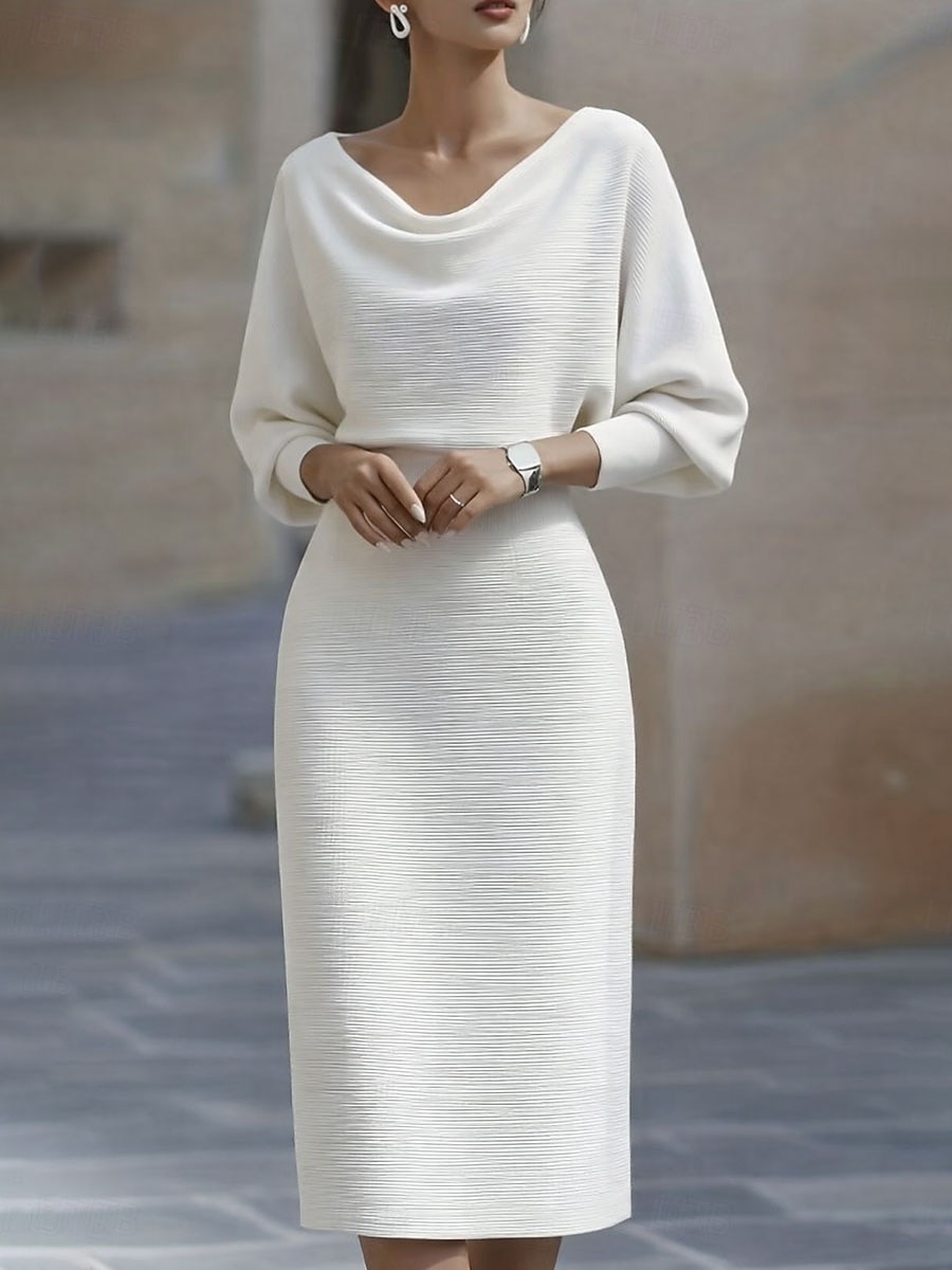 Жен. Платье средней длины Платье-футляр Полуформальные платья Офис Стандартный Полотняное плетение Рукав 3/4 Вырез лодочкой Черный Белый Темно синий Серый Лето Весна Осень 2026 - $15.49 –P1