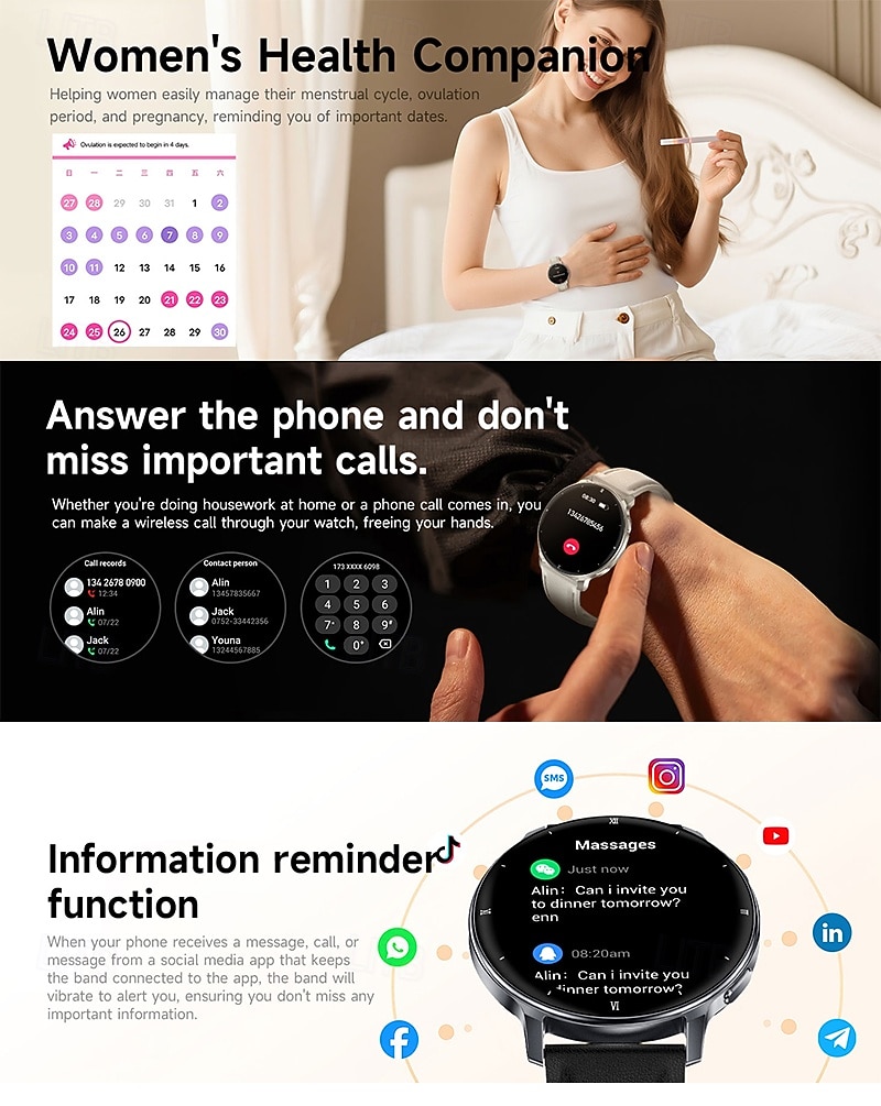 Smart Watch with Built-in Flashlight for Men Women, Round HD Touch Screen Fitness Tracker with Heart Rate Sleep Monitor, Waterproof Sport Smartwatch for Android iOS, Pedometer, Stylish Leather Strap 2026 - $43.99 –P5