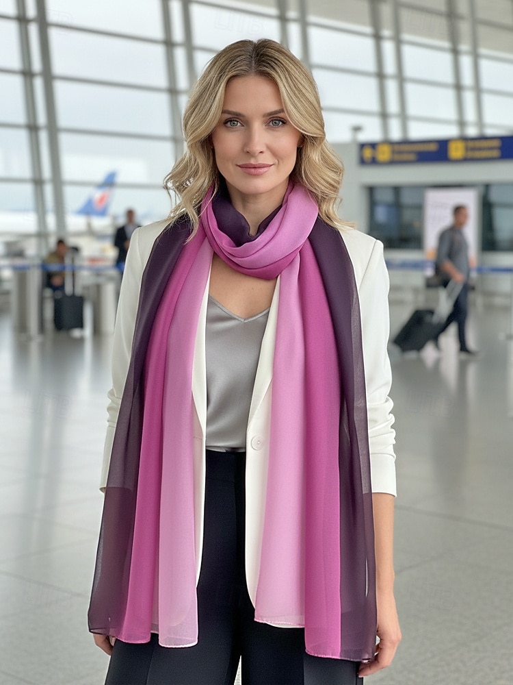 Dameskjerf i bohemsk gradientstil i chiffong, flerfarget, lett polyestersjal for fritidsbruk, reise, ferie, strand og resortstil 2026 - $11.99 –P7