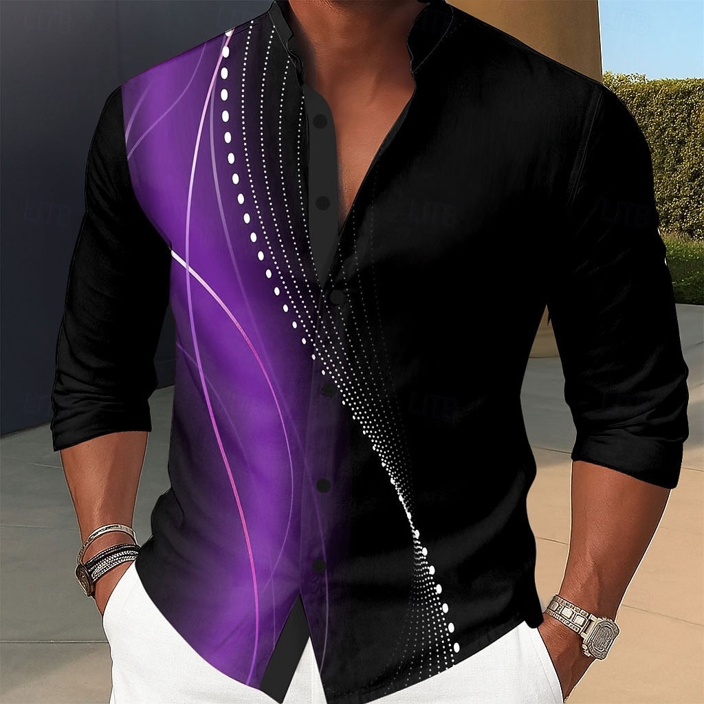 Ανδρικά Γεωμετρικό Βαθμίδα Κύματα Πουκάμισο Πουκάμισο με γιακά Μακρυμάνικο Μόδα Casual Καθημερινή Ένδυση Αργίες Άνοιξη Φθινόπωρο Μανδαρίνο Κολλάρο Κορδέλα Κολάρο 3D εκτύπωση Πουκάμισα με κουμπιά 2026 - $27.99 –P6