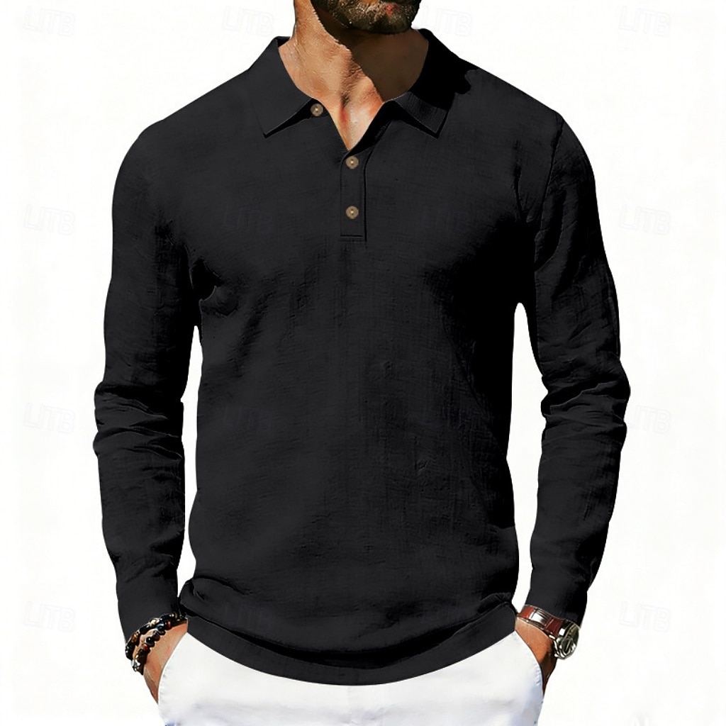 Men's Linen Shirt Polo Shirts Casual Street Lapel Long Sleeve Basic Modern Plain Buttons Spring Fall Regular Fit Black White Navy Blue Khaki Dark Grey Army Green Linen Shirt 2026 - $22.99 –P11