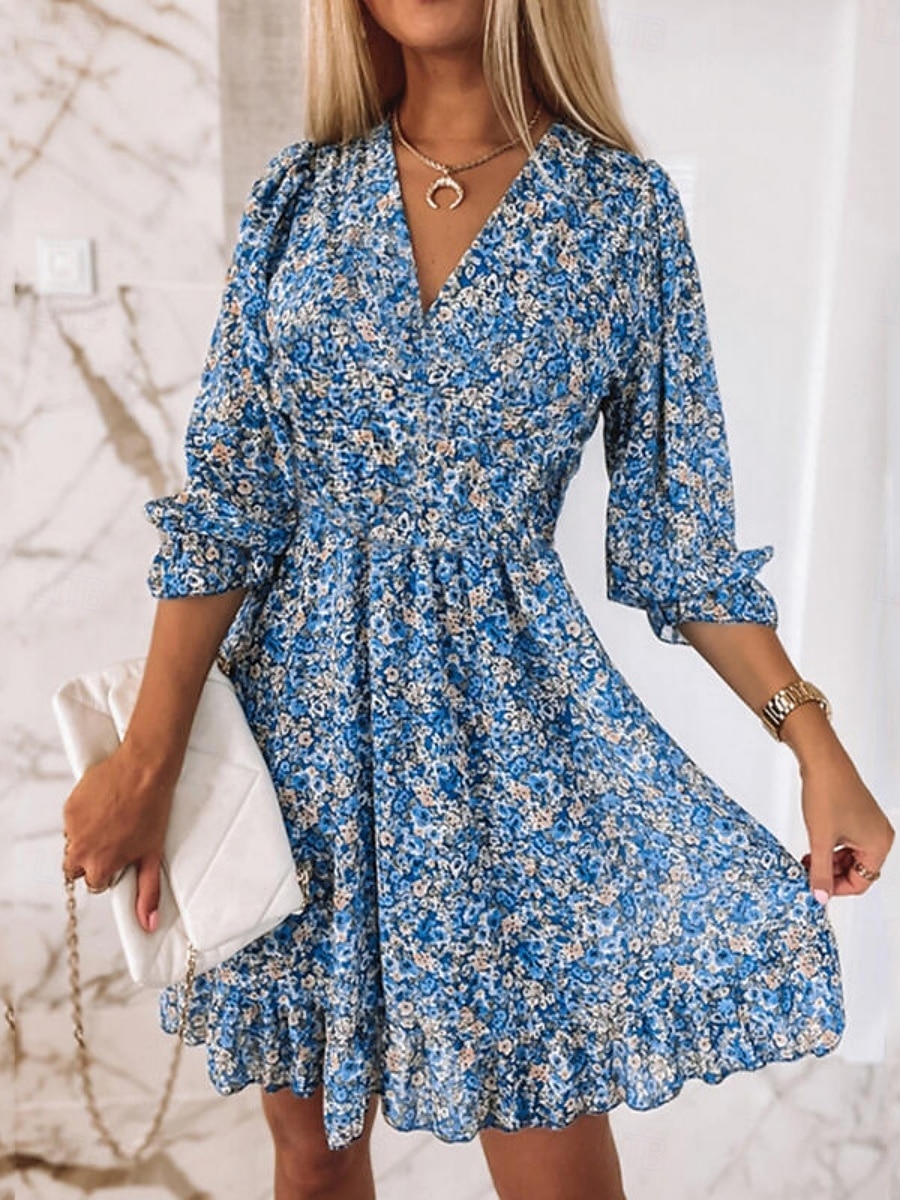 Mulheres Minivestido Vestido Boho Vestido antigo Vestido casual Vestido floral Elegante Moda Moderno Praia Férias Para Noite Normal Floral Meia Manga Decote V Azul Verde Cinzento Verão Primavera de 2026 por $27.99 –P6