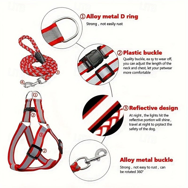 Guinzaglio per cani, pettorina antistrappo, gilet riflettente in nylon per cani, guinzaglio da addestramento, adatto a cani di piccola taglia del 2026 a $14.49 –P2