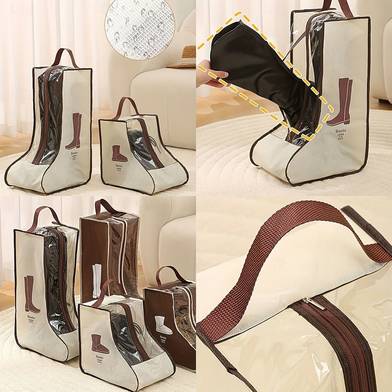 4pcs Non-Woven Fabric Boot Storage Bags with Handles, Home and Travel Dustproof Boot and Shoe Storage Bags, Suitable for Flat Shoes, Ankle Boots, and High-Top Boots, Travel Shoe Organizer 2026 - $21.99 –P6