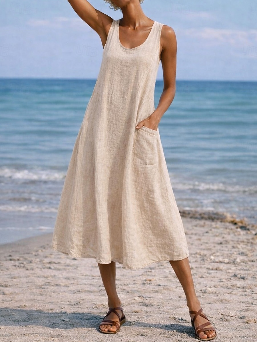 Mujer Vestido maxi Vestido de cambio Vestido de verano Casual Diario Holgado Plano Sin Mangas Cuello Barco Azul Piscina Negro Blanco Verde Claro Verano Primavera Otoño 2026 - $9.99 –P3