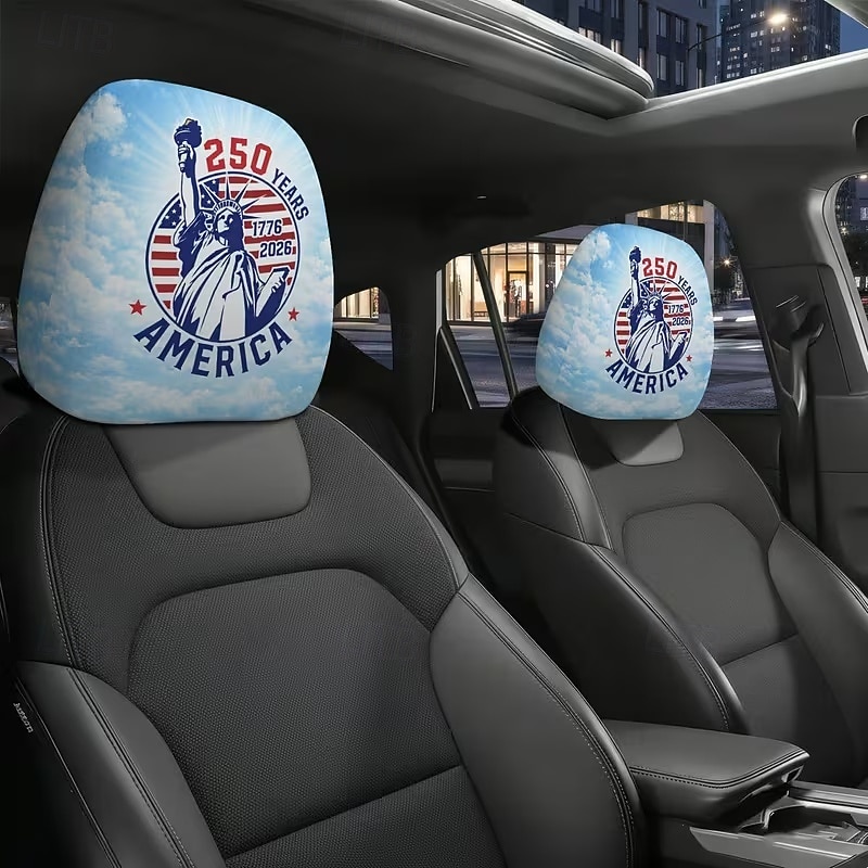 2026年 2個のアメリカ国旗独立プリントの車のヘッドレストカバー、高弾性設計で詰め物のないシート保護、車のシートヘッドレストカバー、車用シートクッション、愛国的なテーマ、車の内装  コレクション – $9.49 –P7