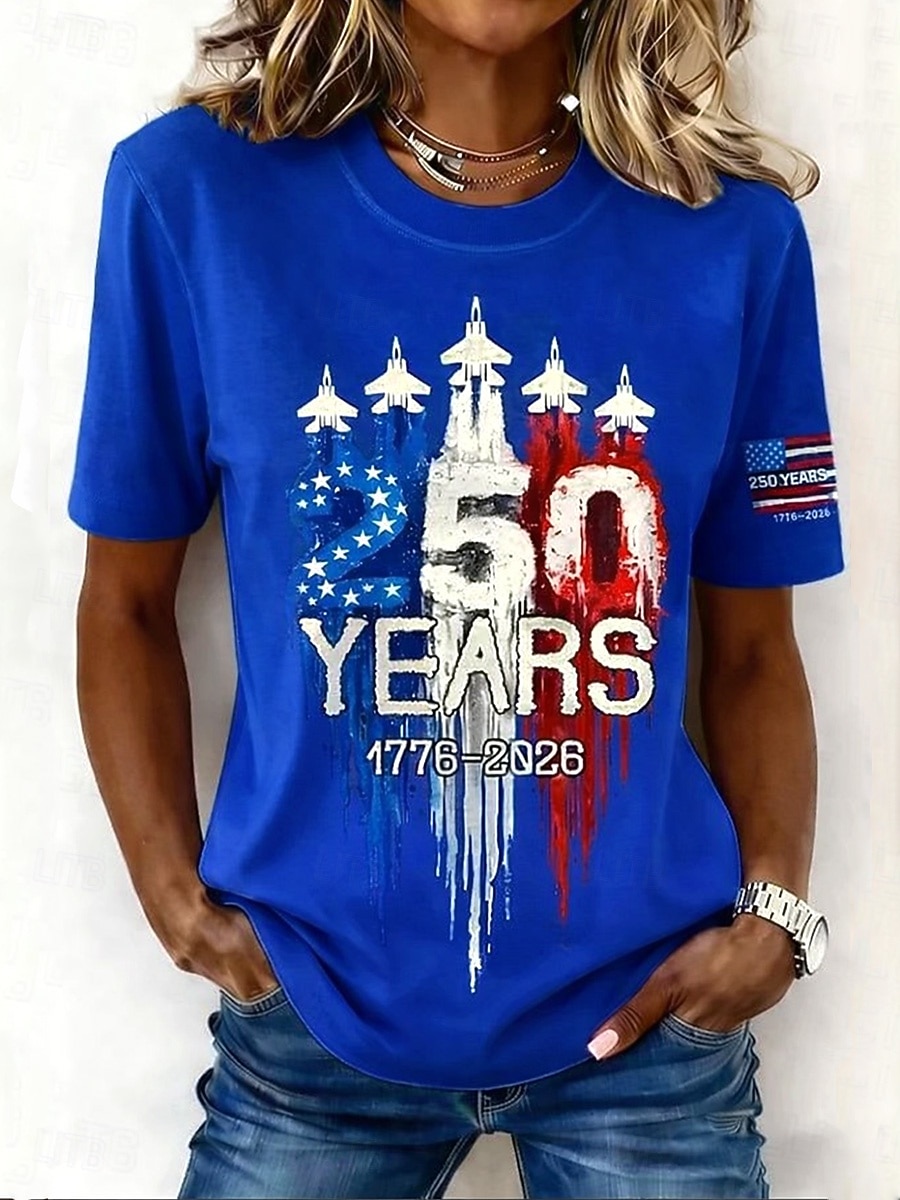 Uavhengighetsdag Amerikansk Jubileum Patriotisk Dame T-skjorte Grafisk Nasjonalflagg Vintage Stilfull Klassisk Kortermet Crew Neck Vanlige Topper Daglig Helg Print Svart Sommer Vår 2026 - $22.99 –P6