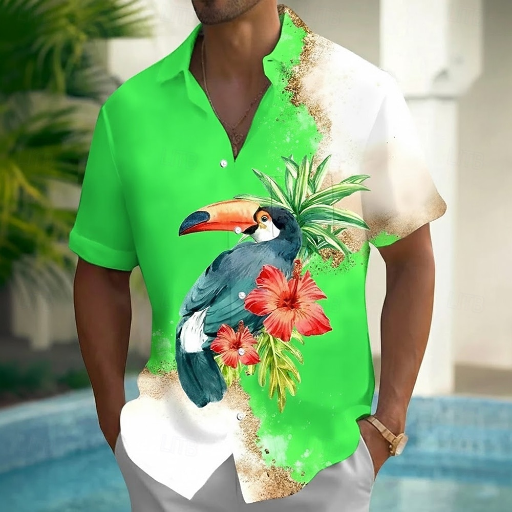 Voor heren Tropische bloemen Kleurblokkering Toekans Hawaiiaans overhemd Overhemd met knopen Aloha-shirt Korte mouw Hawaii Strandvakantie Zomer Lente Strijkijzer 3D-afdrukken shirts met kraag Voorste 2026 - $25.99 –P6