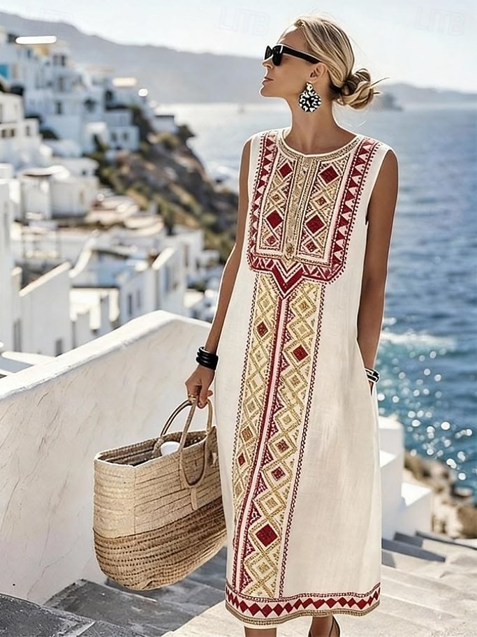 Γυναικεία Μίντι φόρεμα Φόρεμα ριχτό Φόρεμα για τον ήλιο Φόρεμα σε γραμμή Α Διακοπές Καθημερινό Μπόχο Παραλία Εξόδου Χαλαρή Εφαρμογή Γραφική Γεωμετρικό Αμάνικο Λαιμόκοψη 2026 - $37.99 –P3