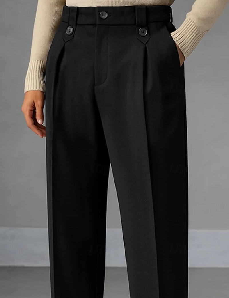 Men's Trousers Dress Pants Pocket Buttons Plain Comfort Breathable Full Length Outdoor Streetwear Business Vacation Fashion Black Navy Blue Inelastic 2026 - $31.99 –P7