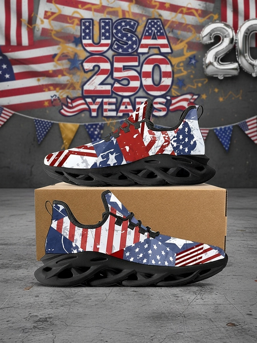 נעלי ריצה לנשים עם דגל USA 250 – נעלי ספורט קלות ונושמות עם שרוכים, כוכבים פטריוטיים &סגנון פסים ליום העצמאות, מצעדים, פסטיבלי רחוב, הליכה בחוץ &לבוש יומיומי 2026 - $42.99 –P6