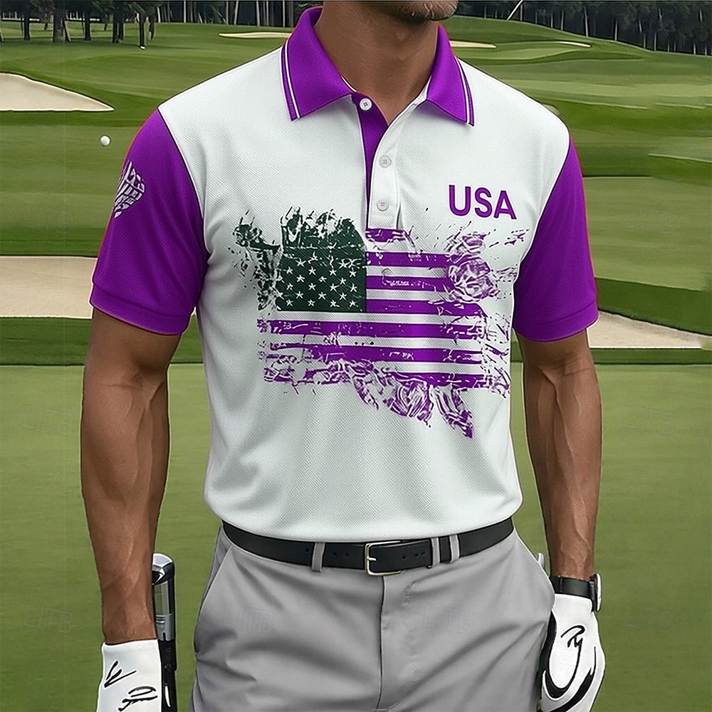 Amerikansk uavhengighetsdag Herre Amerikansk amerikansk flagg Golf Sports poloskjorter Kortermet Poloskjorter Skjorter med krage Fritid treningsklær Knapper Vår sommer Blå Rød Lilla 2026 - $22.99 –P2