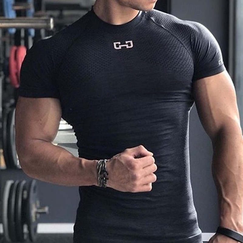 Ανδρικά Μονόχρωμο Tricou de Alergat Μπλούζα συμπίεσης Καλοκαίρι Άνοιξη Φθινόπωρο Κοντομάνικο Γρήγορο Στέγνωμα Συμπίεση Ύγρανση Γυμναστήριο προπόνηση Ενεργή εκπαίδευση Ασκηση Μαύρο ΑΘΛΗΤΙΚΑ ΡΟΥΧΑ 2026 - $23.99 –P1