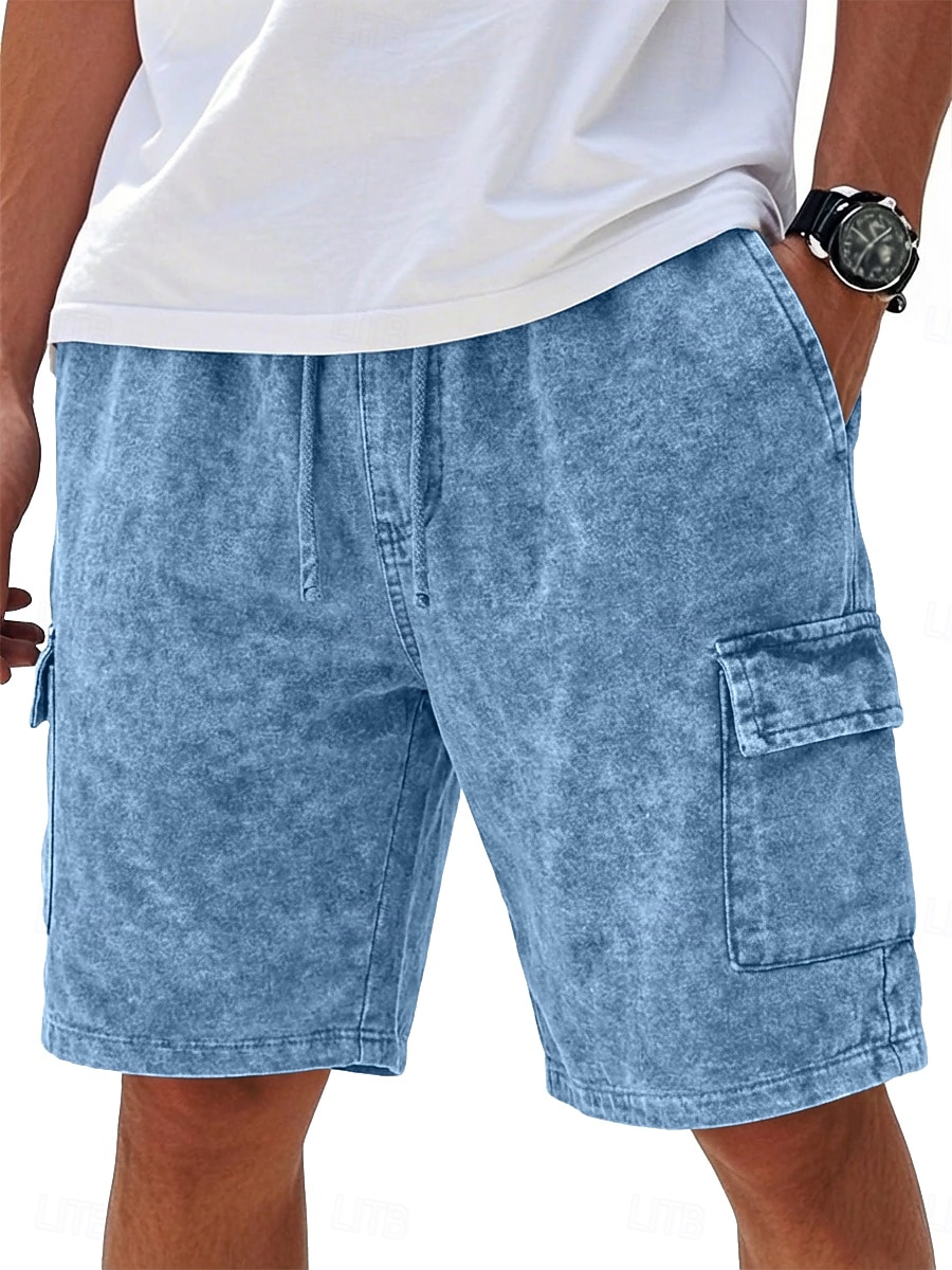 Shorts SoftFade™ da uomo pantaloni cargo pantaloni corti casual pantaloni corti lavati in acido con cordino vita elastica multi tasche comfort semplice traspirante lunghezza ginocchio streetwear del 2026 a $31.99 –P1