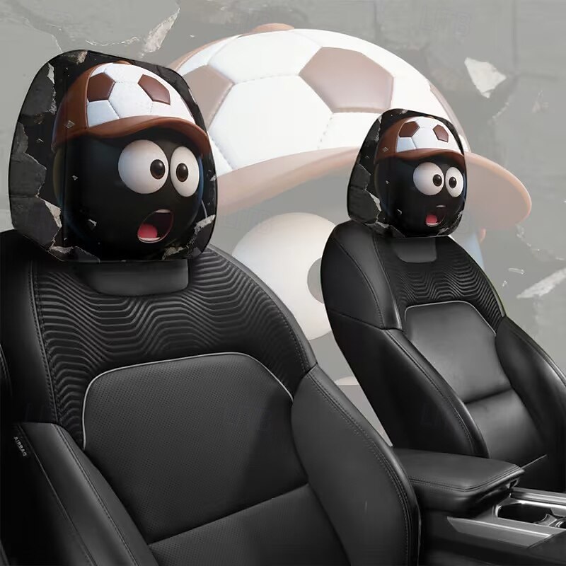 2 stuks grappige hoofdsteunhoezen met voetbalhoofd-uitdrukking voor in de auto, gemaakt van non-woven polyester, universele pasvorm, wasbaar, eenvoudig te installeren, perfect voor roadtrips of 2026 - $9.49 –P13