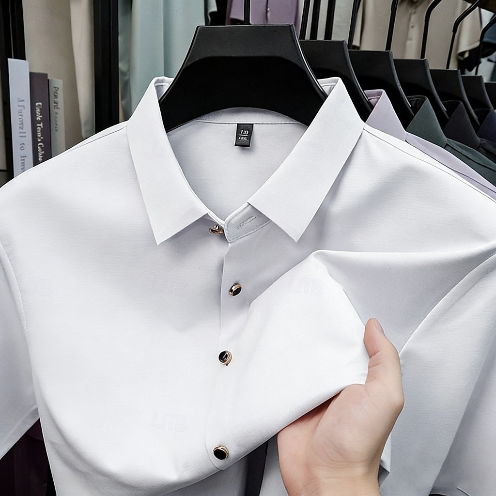 Per uomo Camicia Camicia elegante Camicia non stiro Tinta unica All'aperto Lavoro Verde Manica Corta Collo ripiegato Estate Primavera Abbigliamento Bottoni del 2026 a $22.99 –P2