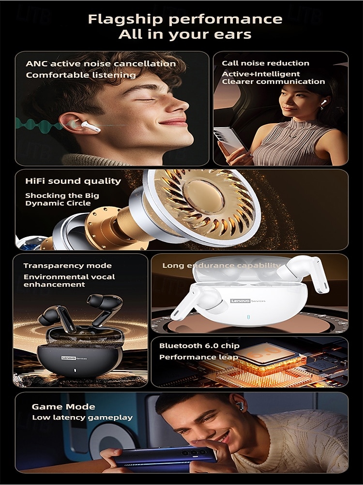 Lenovo LE253 Headphones TWS Wireless Bluetooth 6.0 ANC Noise Reduction HiFi Sound Earphones Game Sports Headset With Mic Earbuds 2026 - $27.99 –P3