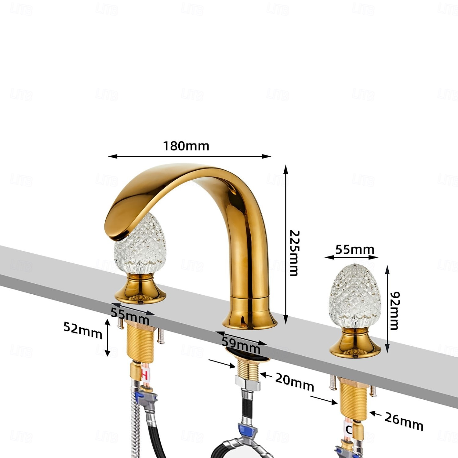 2026年 クロムメッキのバスルーム用蛇口、360°回転、3穴、広口、クリスタルハンドル、バスルームシンク用蛇口、レトロビンテージ、洗面化粧台用蛇口  コレクション – $307.69 –P5