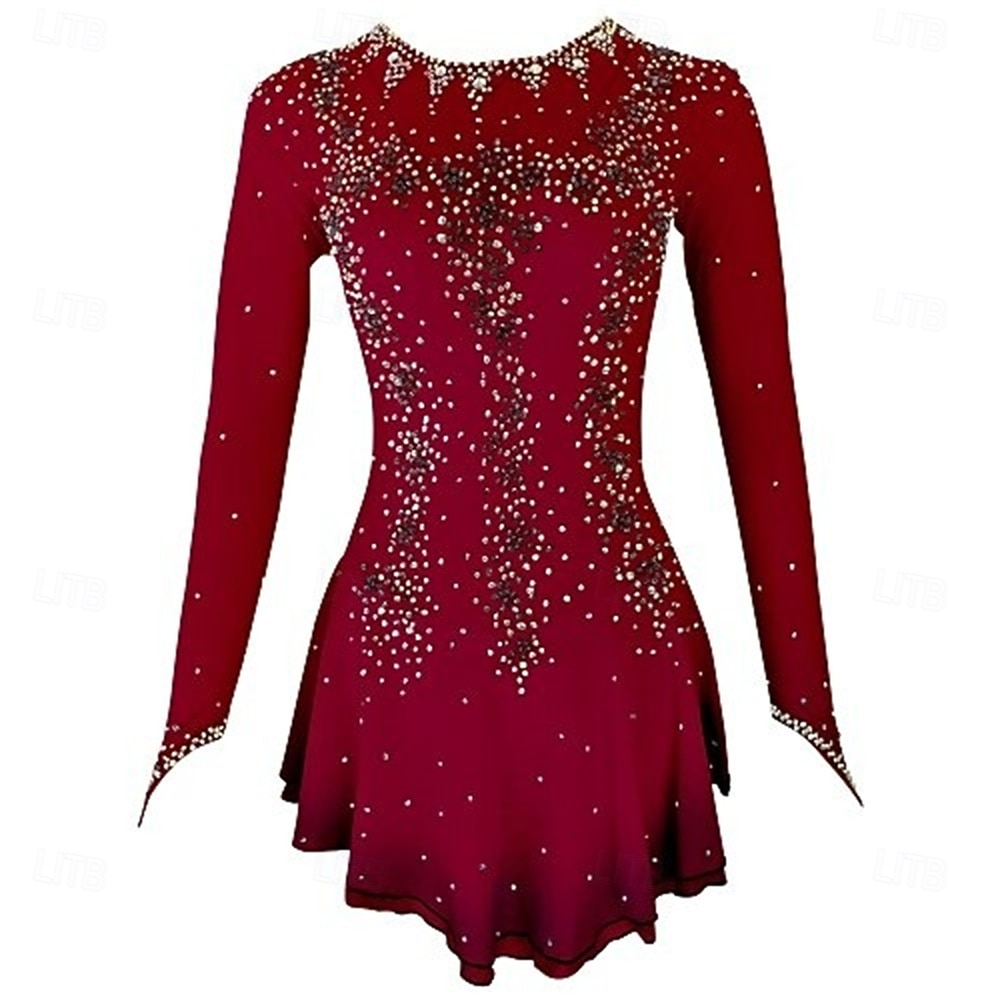 Figure Skating Dress Girls' Ice Skating Dress Violet White Yellow Patchwork Thumbhole Stretchy Training Competition Skating Wear Classic Crystal / Rhinestone Long Sleeve Ice Skating Figure Skating 2026 - $233.09 –P7