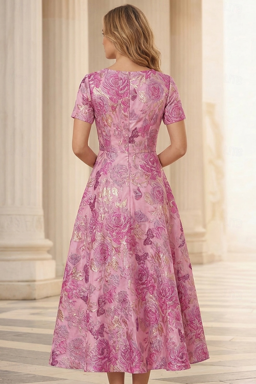 Linea ad A Lunghezza alla caviglia Lunghezza Tè Abito Formale Abiti da Cocktail Elegante Manica Corta Scollo a V Matrimonio Formale Jacquard con Pieghe del 2026 a $164.69 –P3