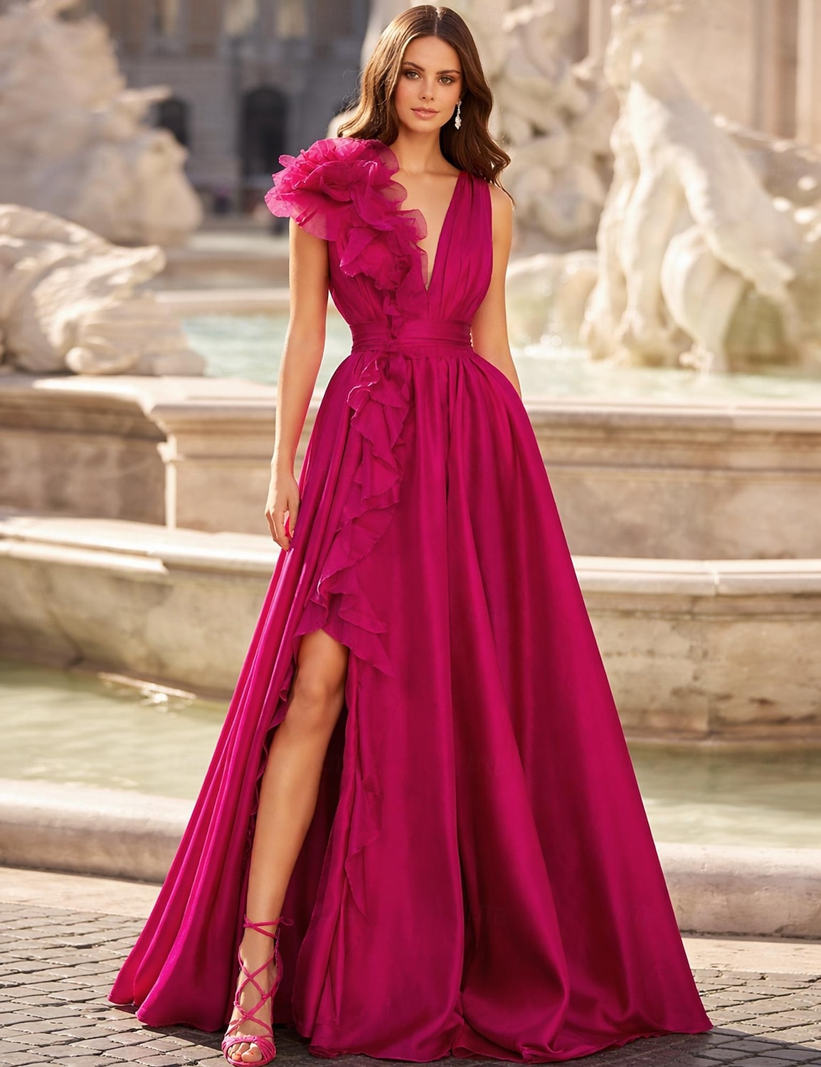 A-Line Floor Length Prom Dresses Evening Gown Ball Gown Formal Dress  Celebrity Style Floral Sleeveless V Neck Prom Formal Chiffon Satin with  Slit Pure Color 2026 - 171.99