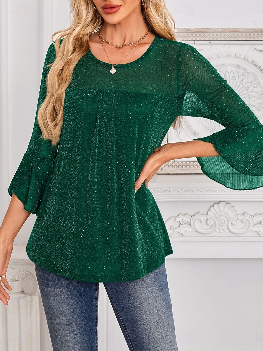 Dame Skjorte Bluse Netting عادي Stilfull Klassisk Moderne Langermet Crew-hals Vanlige topper Daglig Ferie Ut på byen Blå Svart Rød Grønn Sommer Vår 2026 - $28.99 –P15