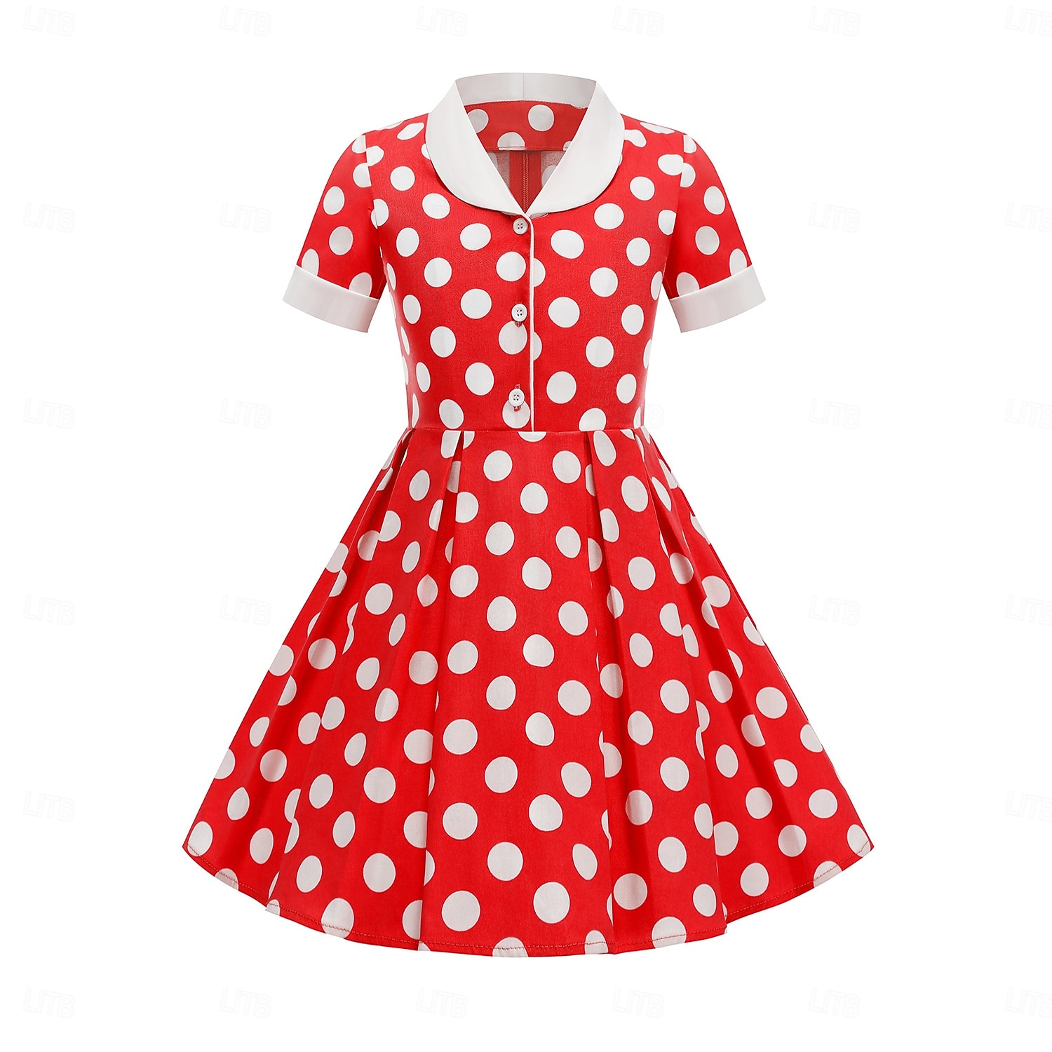 1950er Rockabilly Vintage-Kleid Kleid Swing-Kleid Kurze Ärmel Tupfen A-Linie Kostüm Mädchen Karneval Maskerade Alltagskleidung Junggesellinnenabschiedsparty Kinder Kleid Frühling & Sommer 2026 - $40.99 –P8