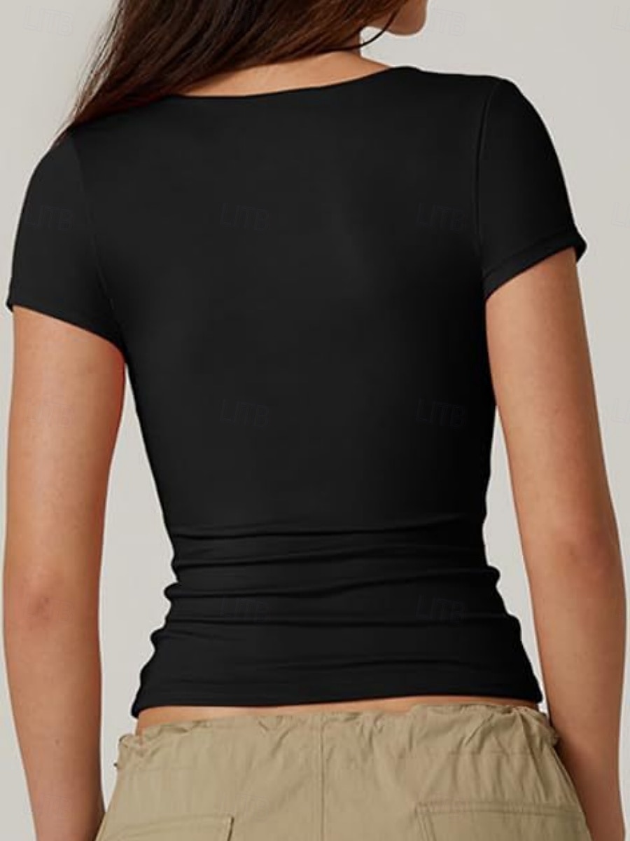 Women's T Shirt Tee Top Solid Color Stylish Basic Classic Short Sleeve V Neck Regular Tops Daily Going out Weekend Black White Wine Brown Dark Gray Summer Spring 2026 - $12.99 –P2