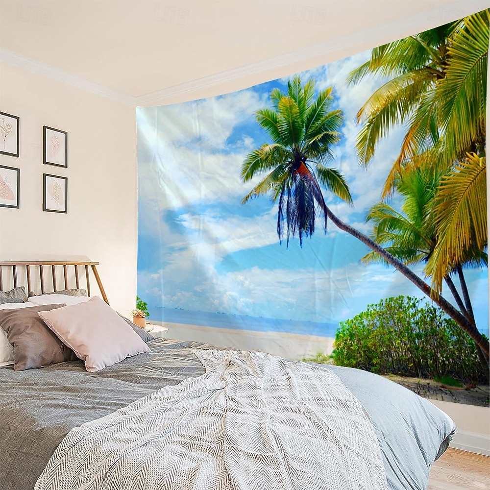 tropisk strand kokosnøttre landskap billedvev naturskjønt veggteppe til soverom stue sovesal universitetsrom hjemmedekor fotobakgrunn 2026 - $14.99 –P3