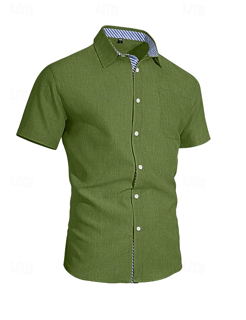 Hombre Camisa Camisa de lino Abotonar la camisa Plano Vacaciones Calle Negro Blanco Caqui Gris Oscuro Manga Corta Cuello Camisero Verano Primavera Ropa Bolsillo 2026 - $25.99 –P9