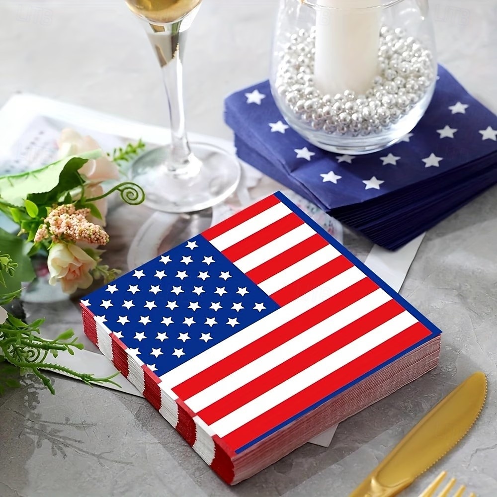 50 st patriotiska 4 juli-servetter, amerikanska flaggan, pappersservetter för självständighetsdagen, 250-årsjubileum, minnesdagen &firandet av veteranernas dag 2026 - $15.99 –P2
