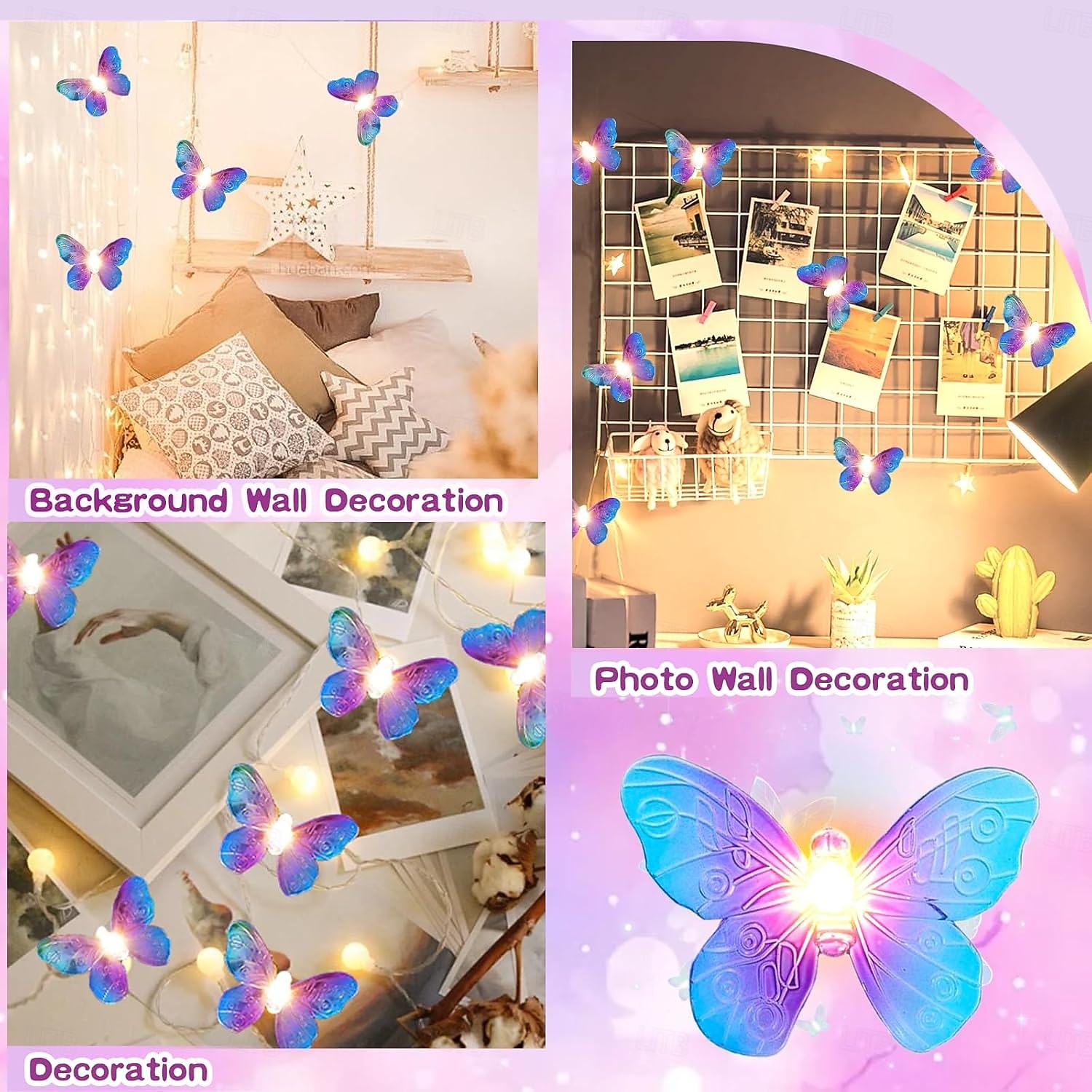 LED-Lichterkette mit Schmetterlingsmotiven, batteriebetrieben, lila Schmetterlingslichter für Zuhause, Schlafzimmer, drinnen und draußen, Garten, Hochzeit, Party, Urlaub, Sommerdekoration 2026 - $16.49 –P2