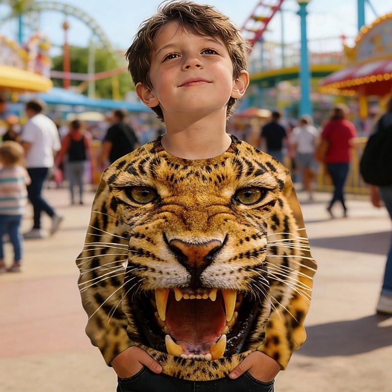 Jungen 3D Grafik Tiermotiv Leopard Sweatshirt Pullover Langarm 3D-Druck Frühling Herbst Aktiv Mode Streetwear Kinder 4-12 Jahre Rundhalsausschnitt Lässig Täglich Outdoor Normale Passform 2026 - $22.99 –P3