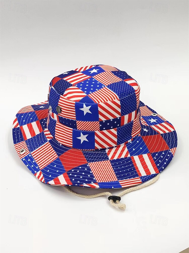Женская ковбойская шляпа-панама из полиэстера с принтом, 2 в 1, многофункциональная, с патриотическим дизайном в виде флага США, идеально подходит для празднования 250-летия США, Дня независимости и повседневной носки. 2026 - $14.99 –P11