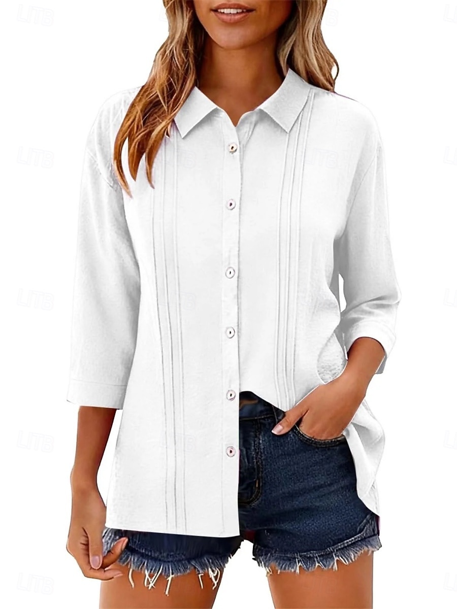 Per donna Camicia Blusa Camicia di cotone Arricciato Bottoni Tinta unica Elegante Classico Moderno Manica Lunga Colletto a Camicia Top Regolari Quotidiano Ferie Uscire Nero Bianco Giallo Rosa Vino del 2026 a $27.99 –P16