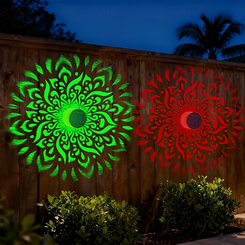 2 шт. уличных солнечных настенных светильников с проекцией мандалы из полого металла, водонепроницаемость IP44, для украшения забора, лестницы, газона и дорожек, сада, двора, ландшафтного освещения 2026 - $26.99 –P3