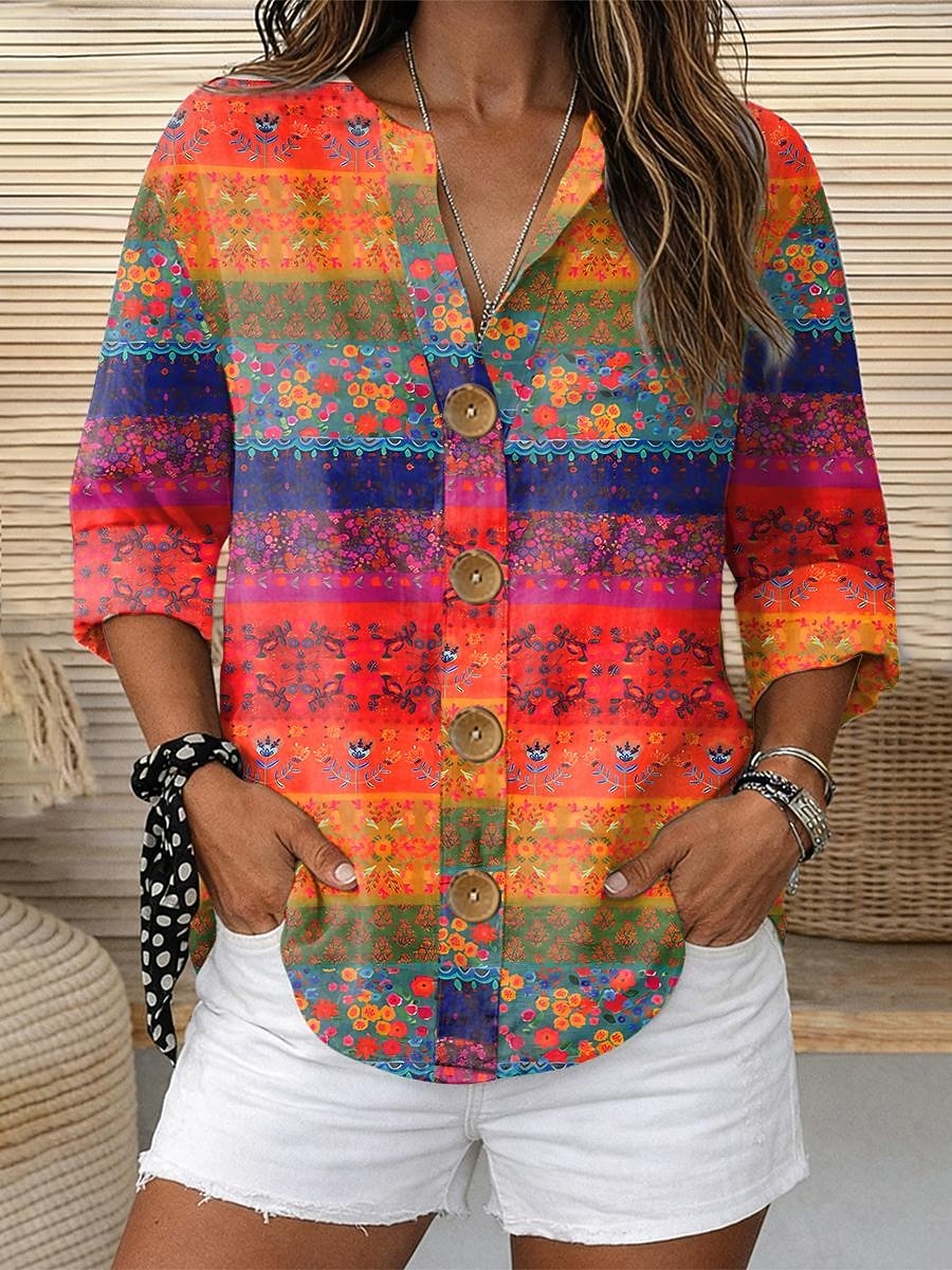 Mujer Blusa Estampado Floral Graphic Elegante Vintage Casual Manga 3/4 Cuello Barco Tops regulares Diario Festivos Ropa de vacaciones Azul Piscina Amarillo Morado Naranja Verano Primavera 2026 - $33.99 –P1
