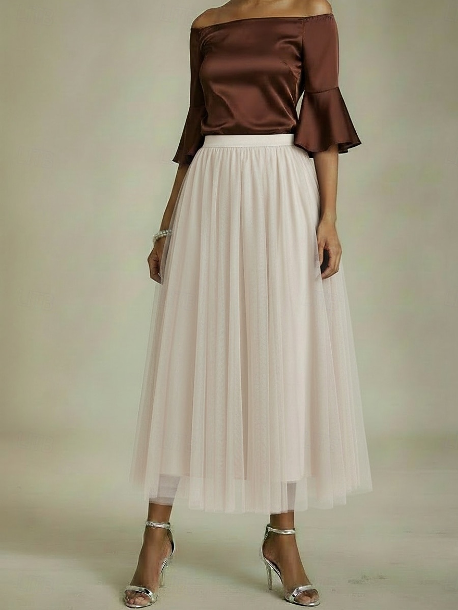 Damen Chiffonrock Urlaubsrock Elegant Mode Maxi Mittlere Hüfthöhe Röcke Einfach Netz Unelastisch Täglich Straße Amethyst Schwarz Weiß Rote Sommer 2026 - $24.99 –P3