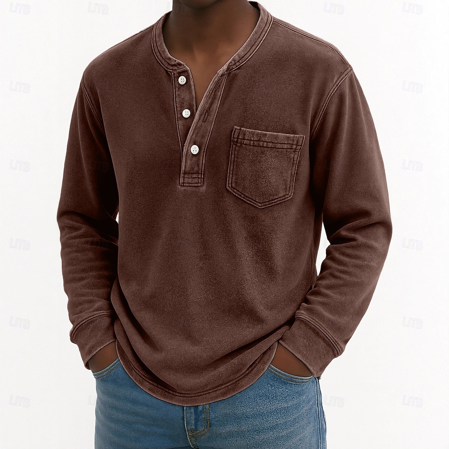 Férfi Henley ing 100% Cotton Acid Wash ing Póló póló Hosszú ujj Régies (Vintage) Retró Alkalmi Régies stílus Kimosva Henley Hétköznapi Tavasz Ősz Minden évszak Sötétbarna Fekete Rózsaszín Henley póló 2026 - $31.99 –P17