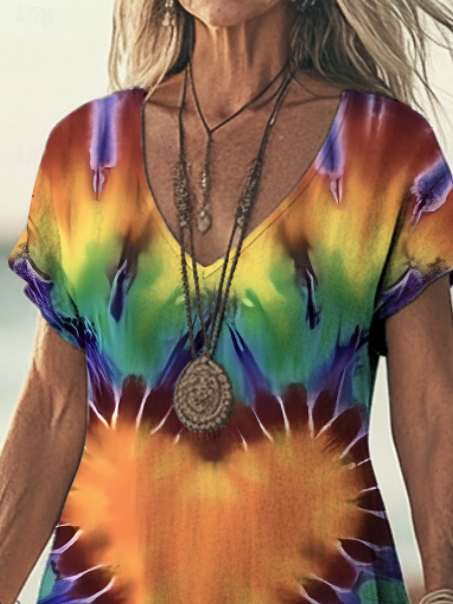 Per donna Abito maxi Abito Boho Vestito Casual Abito a trapezio Abito Stampato Vintage All'aperto Spiaggia Vacanza Vestibilità comoda Cuore Tinta a nodi Manica Corta Scollo a V Verde Estate Primavera del 2026 a $25.99 –P3