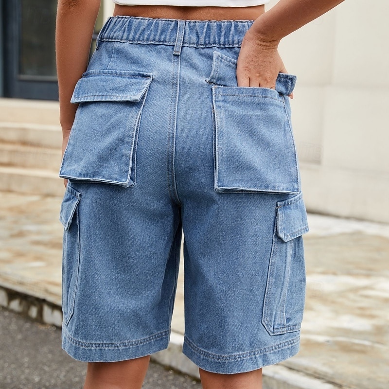 Mujer Bermudas Pantalón Corto Cargo Chinos Vacaciones Ropa de calle Casual Longitud de la rodilla Media cintura Color sólido Bolsillo Confortable Rígido Diario Exterior Vacaciones Azul Piscina Ocre 2026 - $45.99 –P8